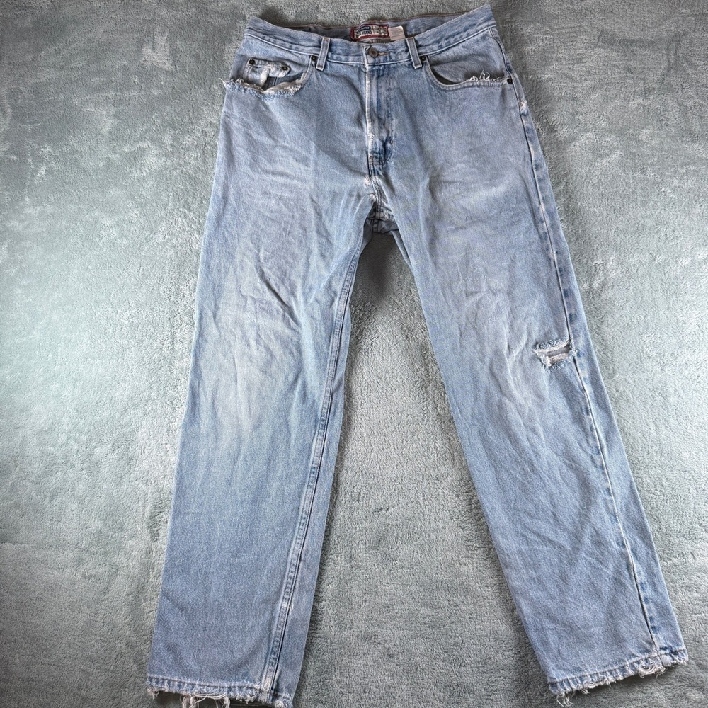 Vintage Old Navy Blue Jeans Mens 34x30 Light Wash Distressed Straight Leg Denim